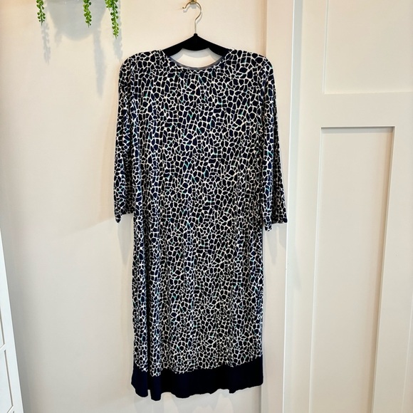 Ellen Tracy Women's V-Neck Navy Blue Leopard Print Mesh Detail Nightgown Size L - Picture 4 of 10
